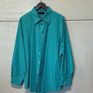 Men's Teal Check Long-Sleeve Dress Shirt by Unknown Brand
